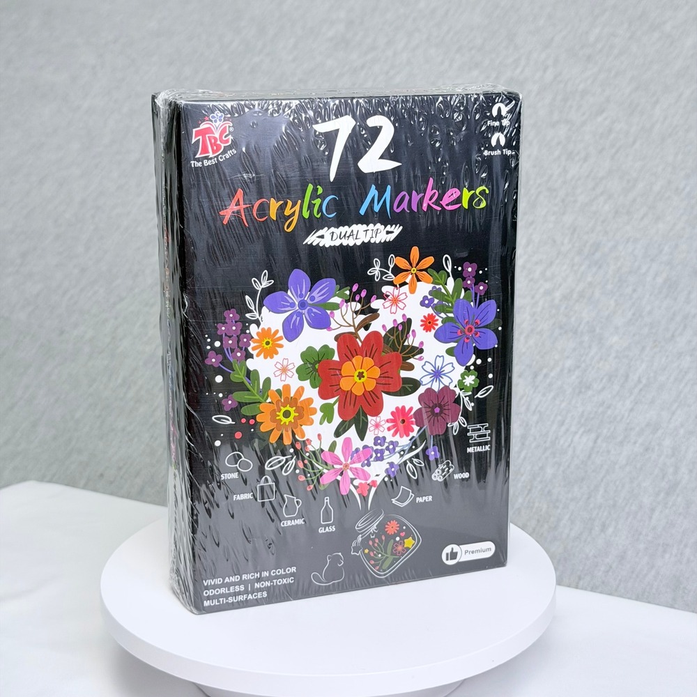 TBC The Best Crafts 72 Acrylic Markers Dual Tip Fine & Brush Tip TBC-2818